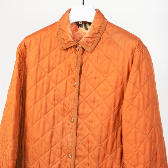 Salvatore Ferragamo Vintage 90's Orange Silk Quilted Coach Jacket - Picture 3 of 10